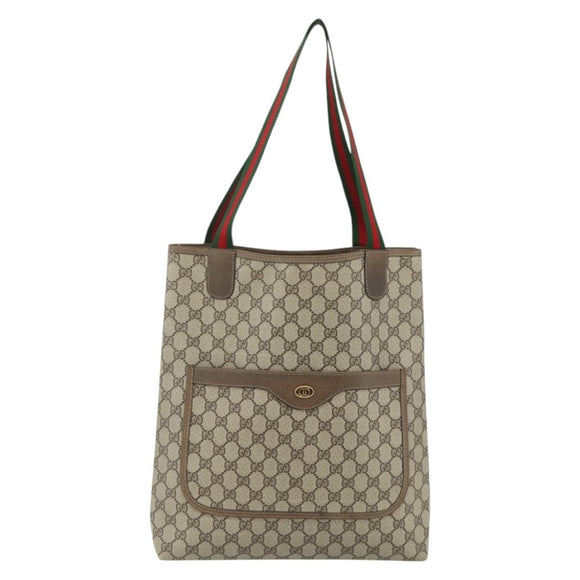 GUCCI GG Supreme Web Sherry Line Tote Bag PVC Beige Gold 39 02 003 Auth kk669A
