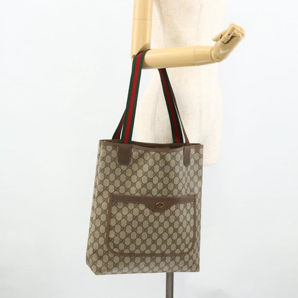 GUCCI GG Supreme Web Sherry Line Tote Bag PVC Beige Gold 39 02 003 Auth kk669A