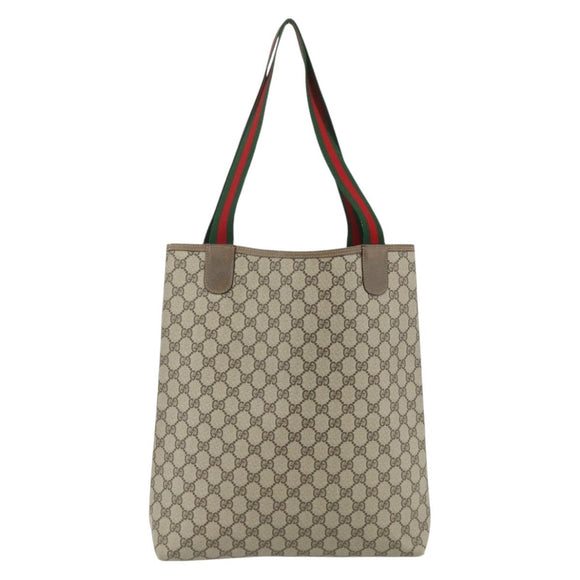 GUCCI GG Supreme Web Sherry Line Tote Bag PVC Beige Gold 39 02 003 Auth kk669A
