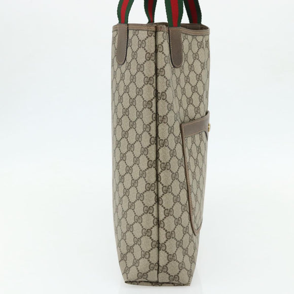 GUCCI GG Supreme Web Sherry Line Tote Bag PVC Beige Gold 39 02 003 Auth kk669A