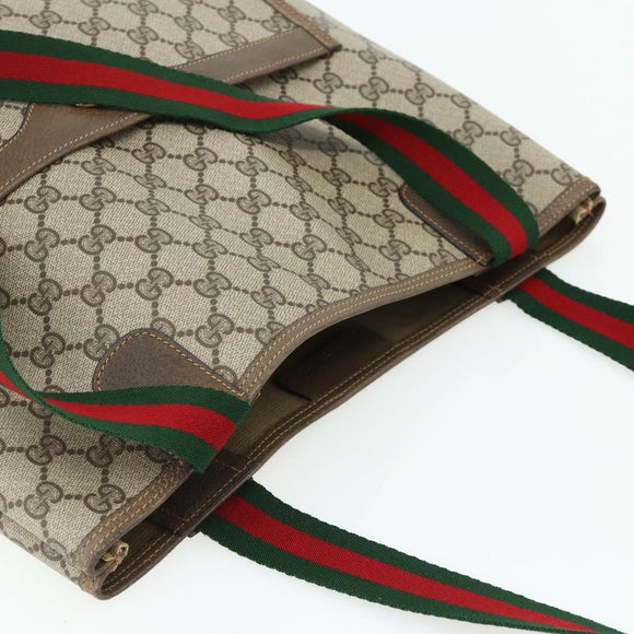 GUCCI GG Supreme Web Sherry Line Tote Bag PVC Beige Gold 39 02 003 Auth kk669A