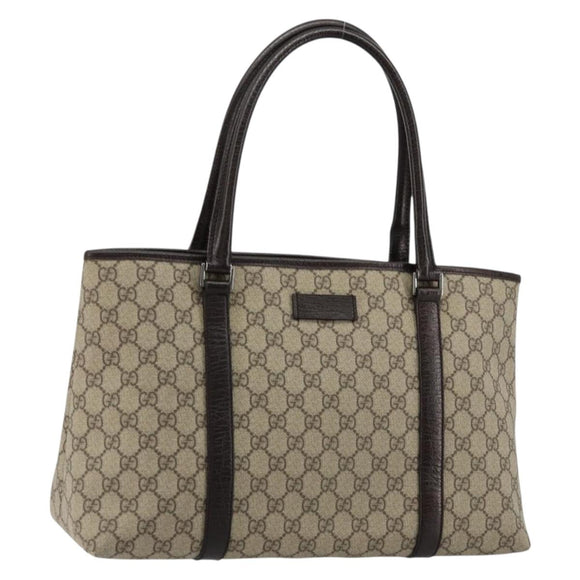 GUCCI GG Supreme Tote Bag PVC Beige Zilver 114595 Auth kk671