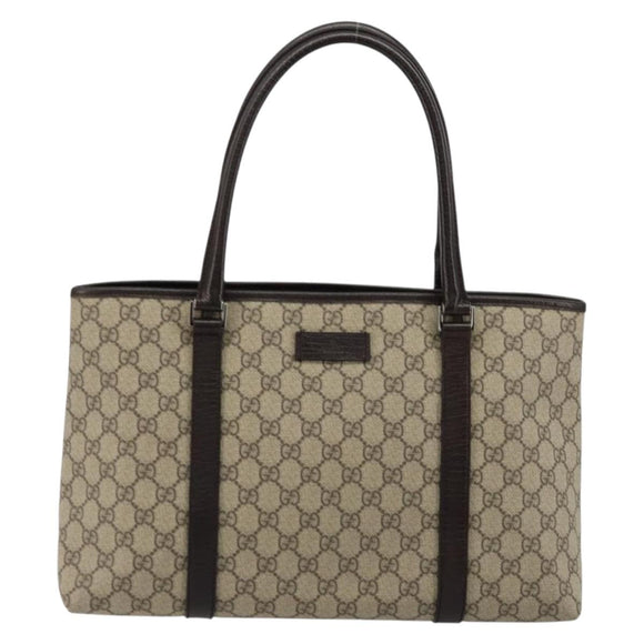 GUCCI GG Supreme Tote Bag PVC Beige Zilver 114595 Auth kk671