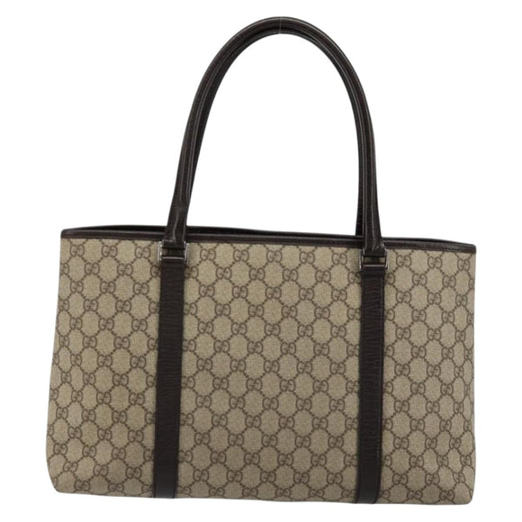 GUCCI GG Supreme Tote Bag PVC Beige Zilver 114595 Auth kk671