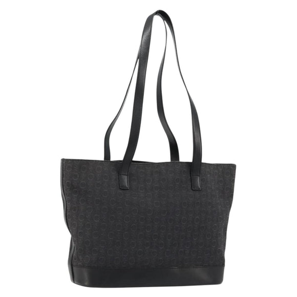 CELINE C Macadam Canvas Tote Bag Black Silver Auth kk672