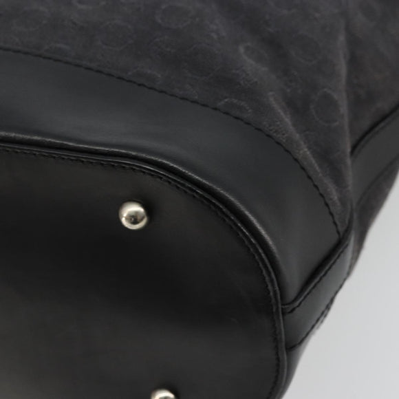 CELINE C Macadam Canvas Tote Bag Black Silver Auth kk672