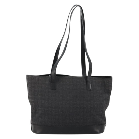 CELINE C Macadam Canvas Tote Bag Black Silver Auth kk672