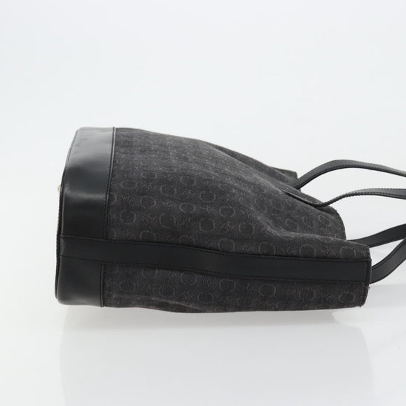 CELINE C Macadam Canvas Tote Bag Black Silver Auth kk672