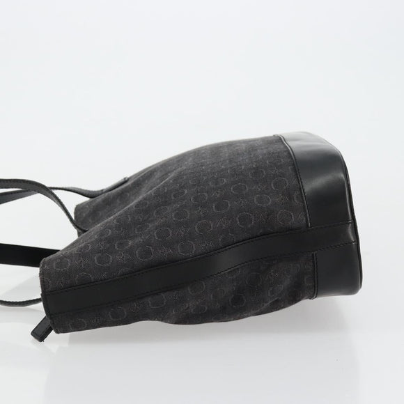 CELINE C Macadam Canvas Tote Bag Black Silver Auth kk672