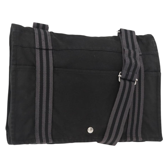 HERMES Fourre Tout Basses MM Shoulder Bag Cotton Black Silver Auth kk673