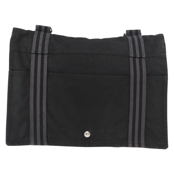 HERMES Fourre Tout Basses MM Shoulder Bag Cotton Black Silver Auth kk673
