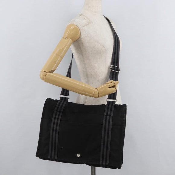 HERMES Fourre Tout Basses MM Shoulder Bag Cotton Black Silver Auth kk673