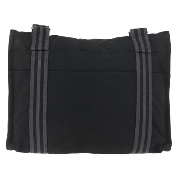 HERMES Fourre Tout Basses MM Shoulder Bag Cotton Black Silver Auth kk673