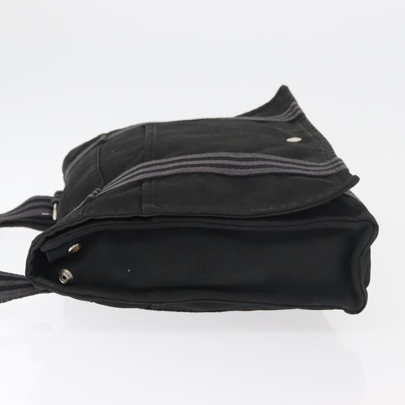 HERMES Fourre Tout Basses MM Shoulder Bag Cotton Black Silver Auth kk673