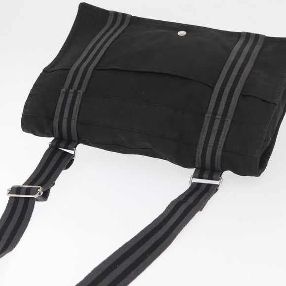 HERMES Fourre Tout Basses MM Shoulder Bag Cotton Black Silver Auth kk673