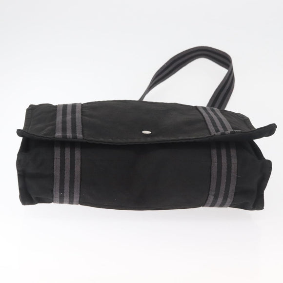 HERMES Fourre Tout Basses MM Shoulder Bag Cotton Black Silver Auth kk673