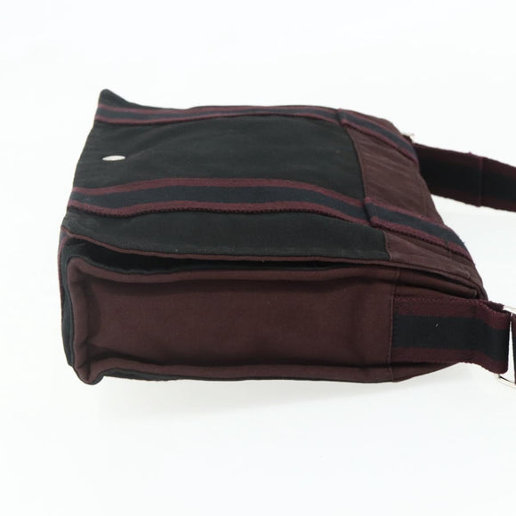 HERMES Fourre Tout Bassas PM Shoulder Bag Cotton Bordeaux Silver Auth kk674