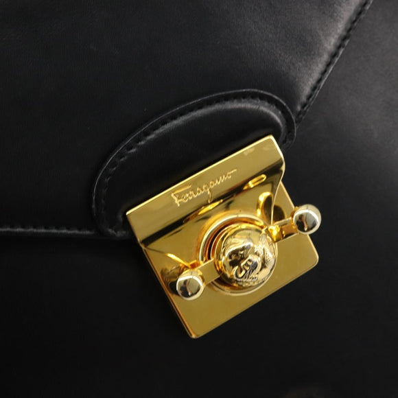 Salvatore Ferragamo Shoulder Bag Leather Black Gold Auth kk677