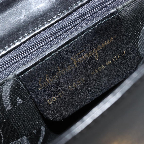 Salvatore Ferragamo Shoulder Bag Leather Black Gold Auth kk677