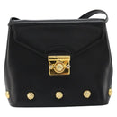 Salvatore Ferragamo Shoulder Bag Leather Black Gold Auth kk677-13