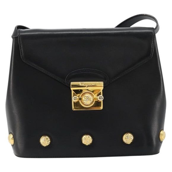 Salvatore Ferragamo Shoulder Bag Leather Black Gold Auth kk677