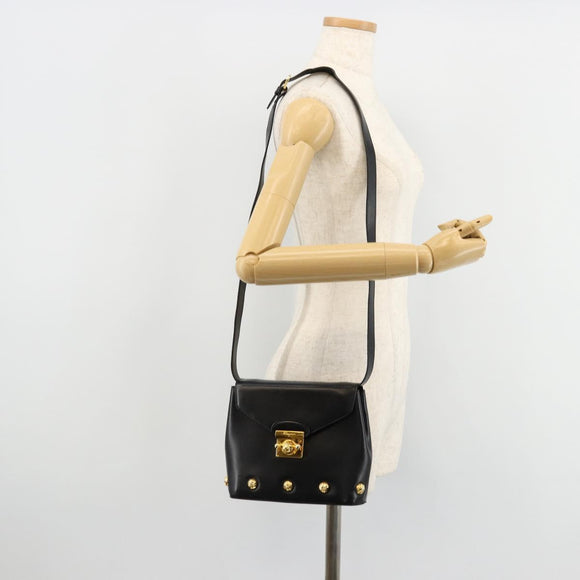 Salvatore Ferragamo Shoulder Bag Leather Black Gold Auth kk677
