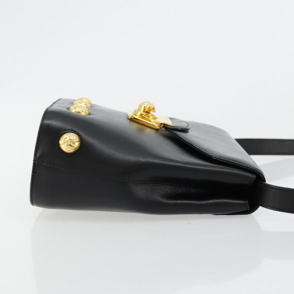Salvatore Ferragamo Shoulder Bag Leather Black Gold Auth kk677
