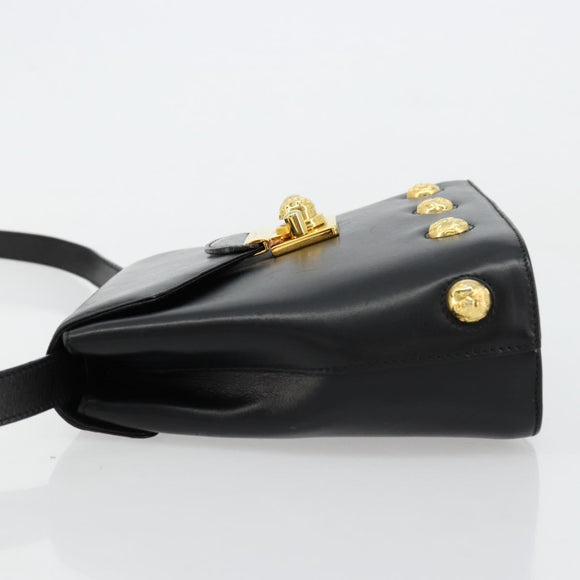 Salvatore Ferragamo Shoulder Bag Leather Black Gold Auth kk677