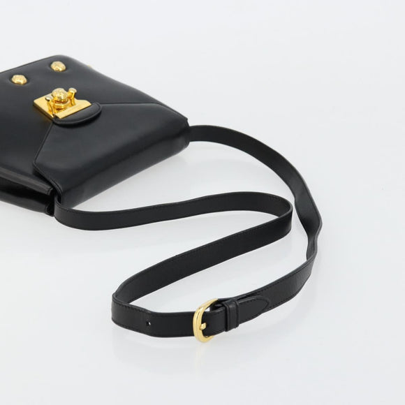Salvatore Ferragamo Shoulder Bag Leather Black Gold Auth kk677