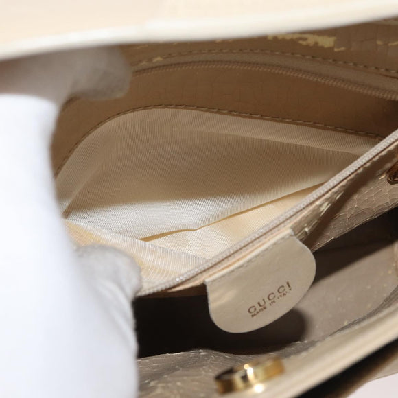 GUCCI Bamboo Hand Bag Leather 2way Beige Gold 000 2122 0316 Auth kk679