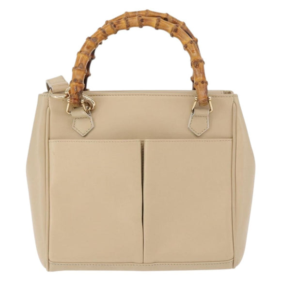GUCCI Bamboo Hand Bag Leather 2way Beige Gold 000 2122 0316 Auth kk679