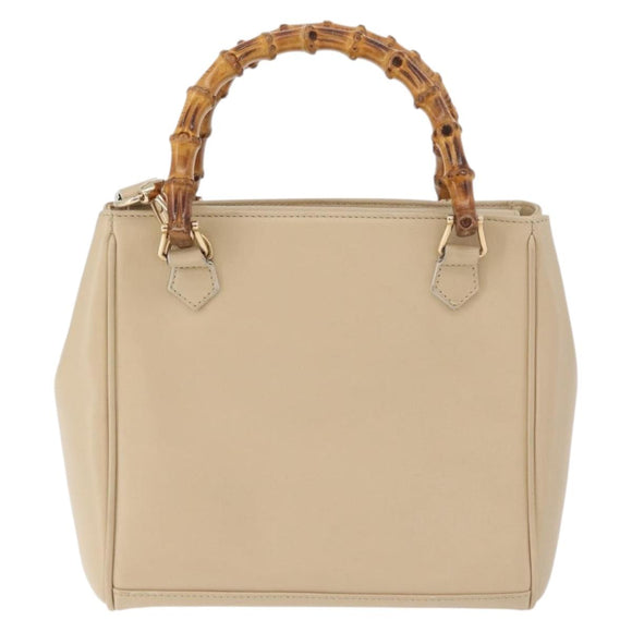 GUCCI Bamboo Hand Bag Leather 2way Beige Gold 000 2122 0316 Auth kk679