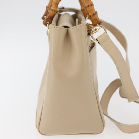 GUCCI Bamboo Hand Bag Leather 2way Beige Gold 000 2122 0316 Auth kk679