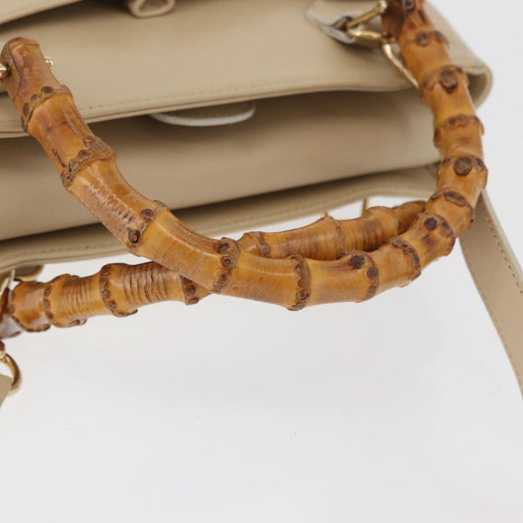 GUCCI Bamboo Hand Bag Leather 2way Beige Gold 000 2122 0316 Auth kk679