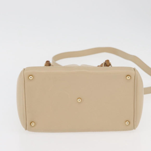 GUCCI Bamboo Hand Bag Leather 2way Beige Gold 000 2122 0316 Auth kk679