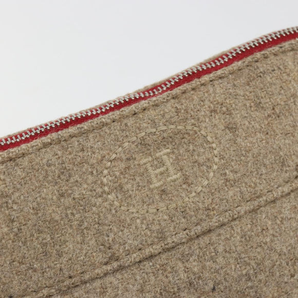 HERMES Bolide Pouch Wool Beige Silver Auth kk683V