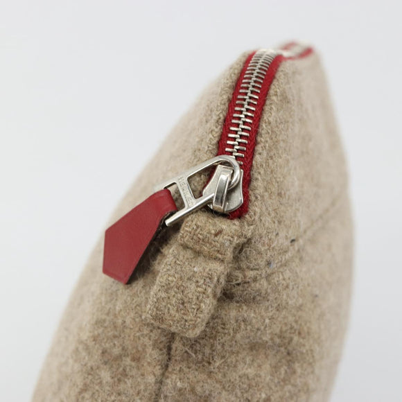 HERMES Bolide Pouch Wool Beige Silver Auth kk683V