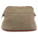 HERMES Bolide Pouch Wool Beige Silver Auth kk683V-2