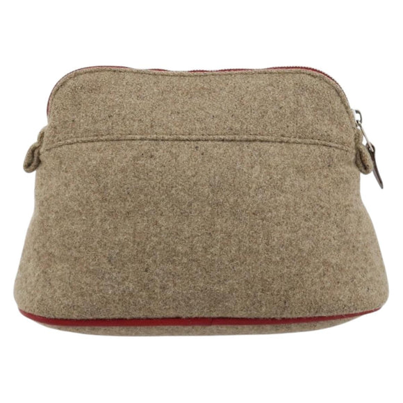HERMES Bolide Pouch Wool Beige Silver Auth kk683V