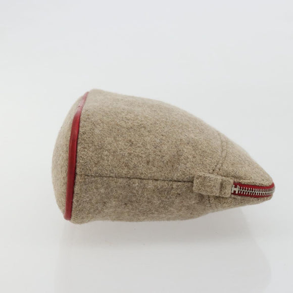 HERMES Bolide Pouch Wool Beige Silver Auth kk683V