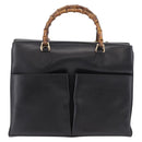 GUCCI Bamboo Hand Bag Leather 2way Black Gold 002 2855 0322 0 Auth kk684-2