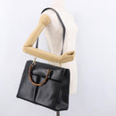 GUCCI Bamboo Hand Bag Leather 2way Black Gold 002 2855 0322 0 Auth kk684-23