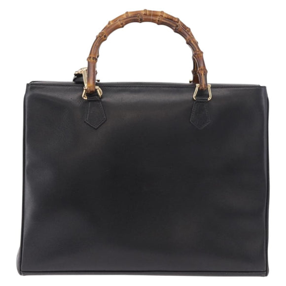 GUCCI Bamboo Hand Bag Leather 2way Black Gold 002 2855 0322 0 Auth kk684