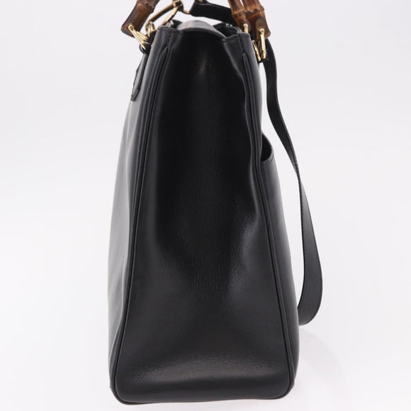 GUCCI Bamboo Hand Bag Leather 2way Black Gold 002 2855 0322 0 Auth kk684