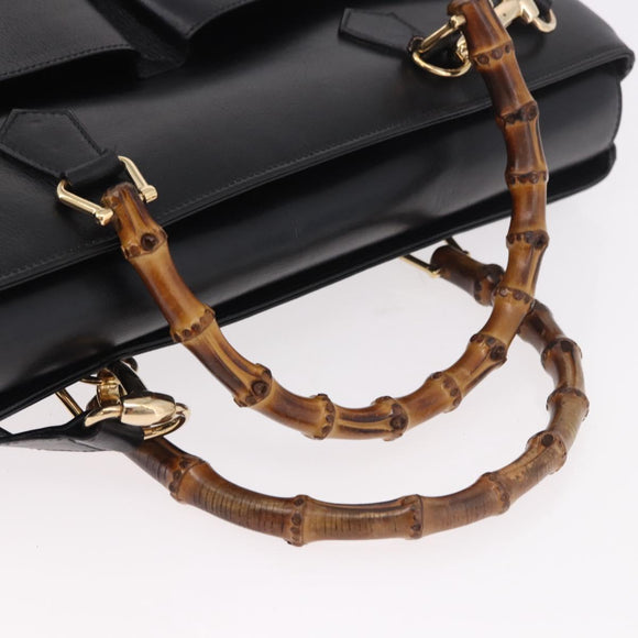 GUCCI Bamboo Hand Bag Leather 2way Black Gold 002 2855 0322 0 Auth kk684