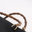 GUCCI Bamboo Hand Bag Leather 2way Black Gold 002 2855 0322 0 Auth kk684-8