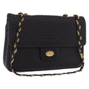 BALLY Chain Shoulder Bag Leather Black Gold Auth kk687A-1