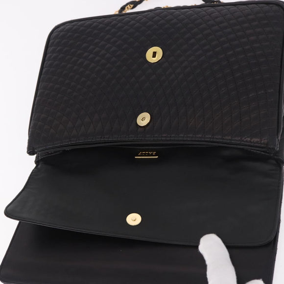 BALLY Chain Shoulder Bag Leather Black Gold Auth kk687A