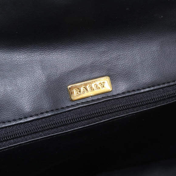BALLY Chain Shoulder Bag Leather Black Gold Auth kk687A