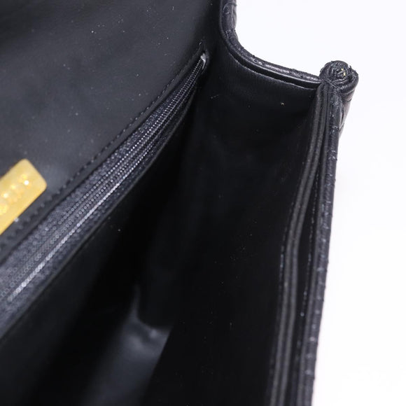 BALLY Chain Shoulder Bag Leather Black Gold Auth kk687A